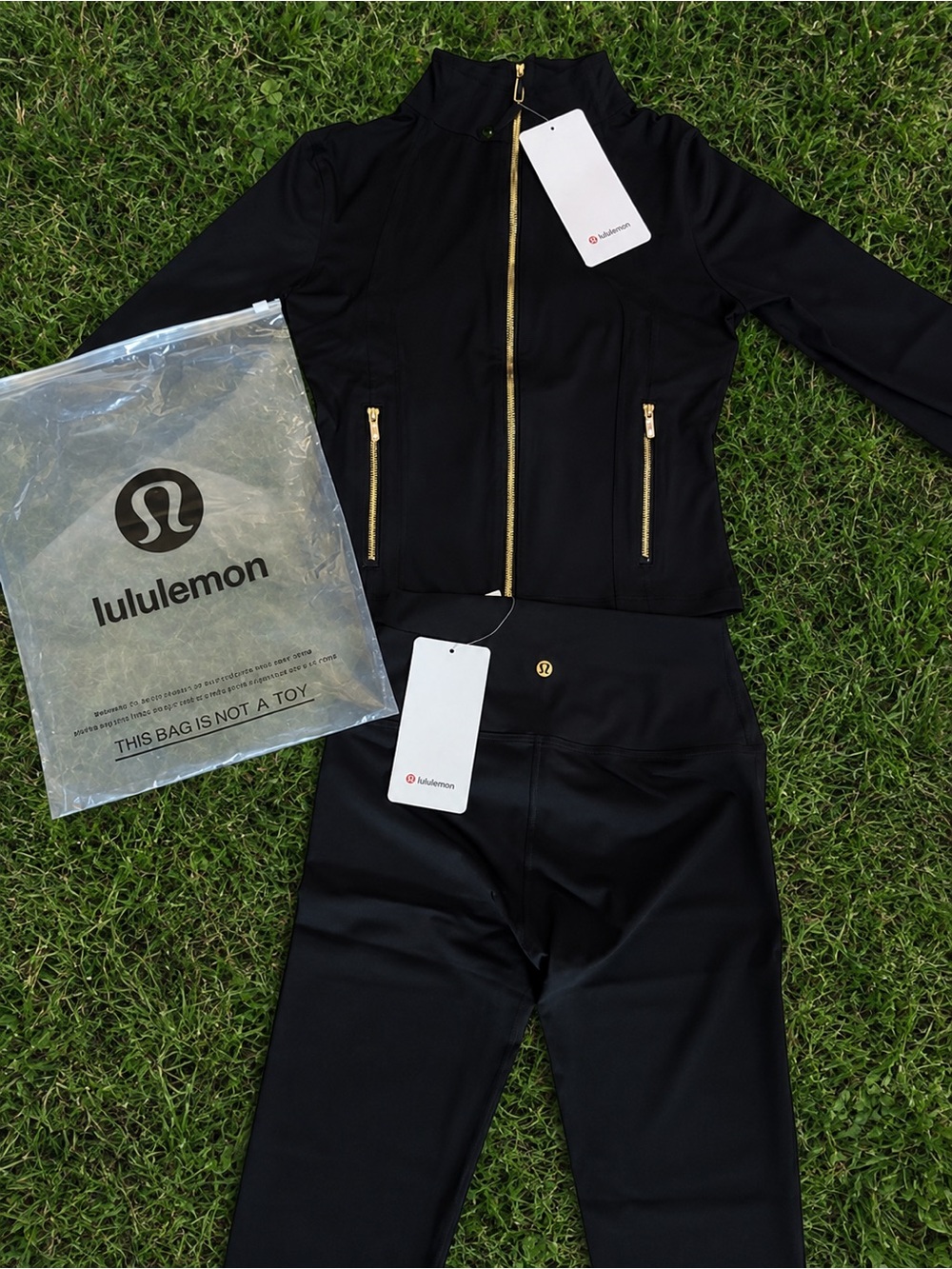 lululemon athletica Black Jacket & High-Rise Leggings with Gold Zippers